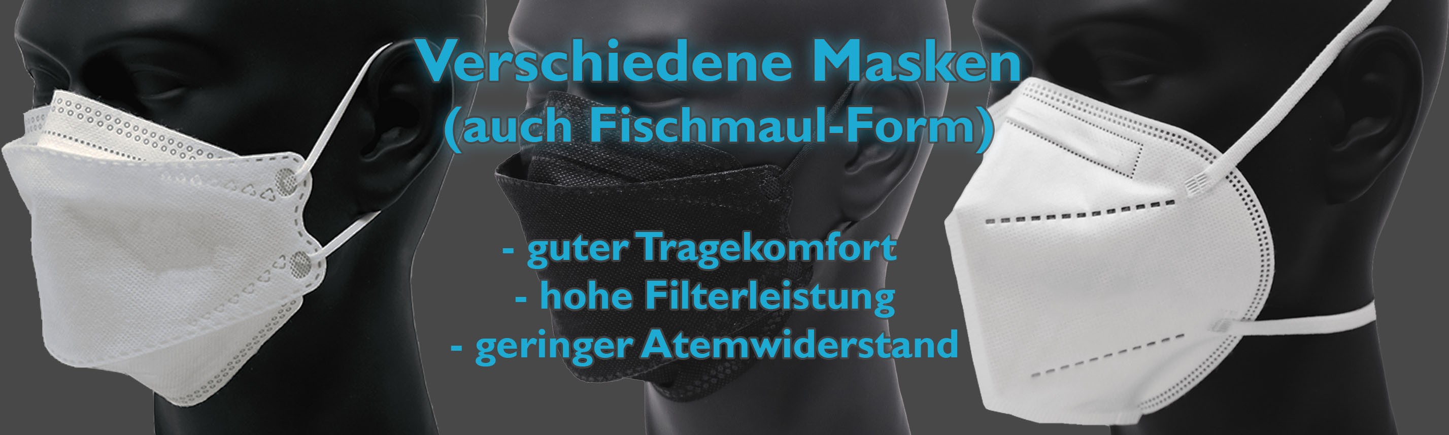 FFP2 Masken Fischmaul und andere Formen, Schwarz, Weiß